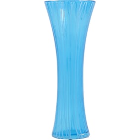 Tall Sky Blue Art Glass Vase with Verticle White Lines 13 inches height x 5 in. wide