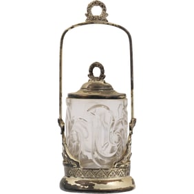 Victorian PICKLE CASTOR Silver Plate Frame, Clear Pressed Glass Jar 10 in height x 4 in. wide