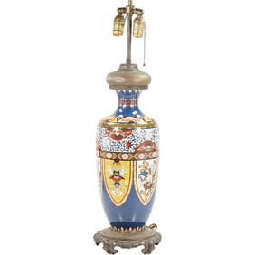Exquisite Antique Cloisonne Tall Vase Table Lamp, 30 in. overall height x 8 in. wide