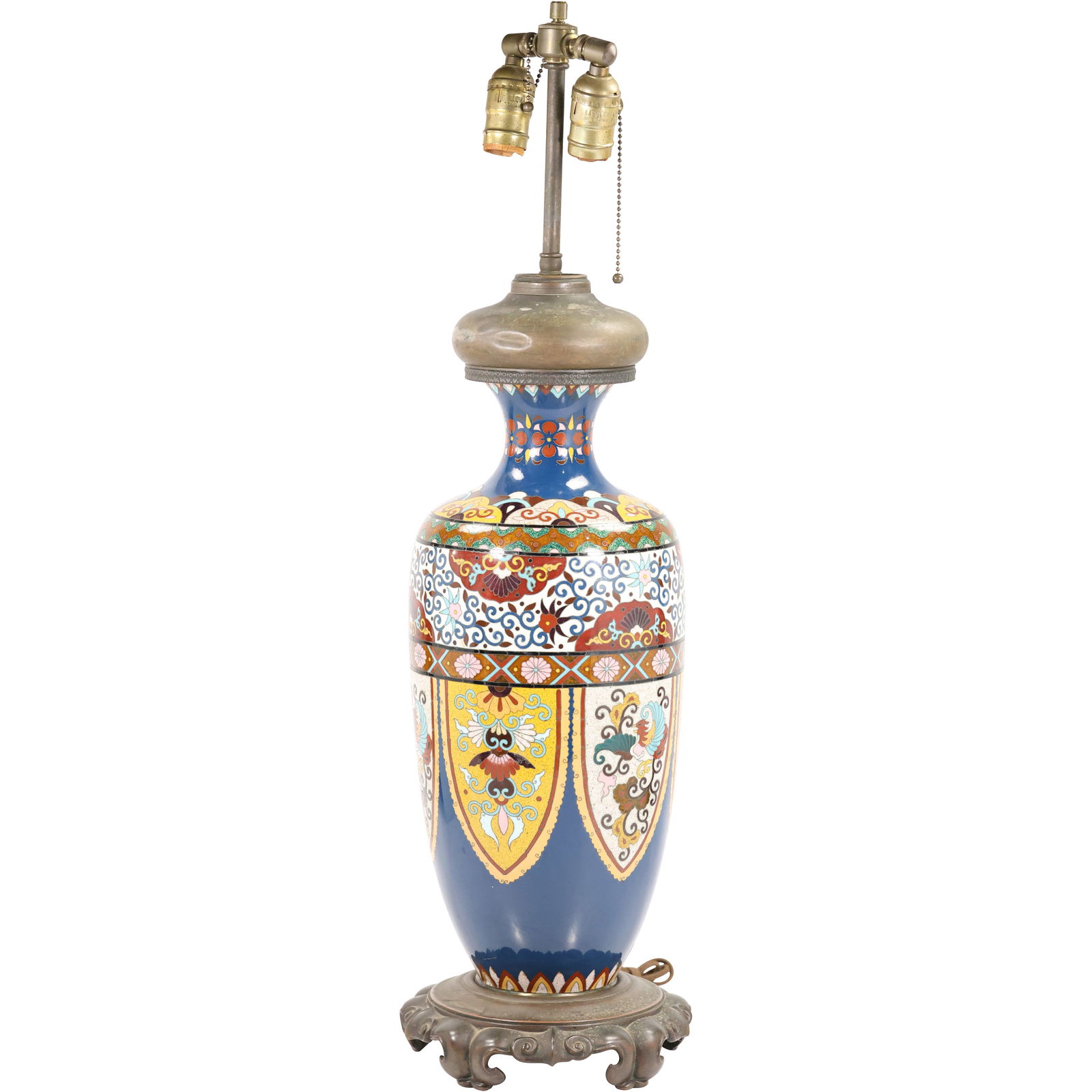 Exquisite Antique Cloisonne Tall Vase Table Lamp, 30 in. overall height x 8 in. wide (1 of 16)