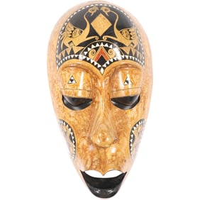 Carved Wood African Ceremonial Mask in a Shiny Polychrome Painted Patina, 13 in. length x 7 in.