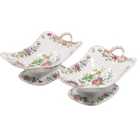 2 English Regency Spode Copeland Pearlware Dessert Dishes on Pedestal Bases 12 in. length