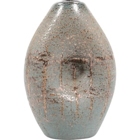 Brutalist Gray and Rose Gold Art Glass Corroso Style Pinched Sides Vase 8 inches height