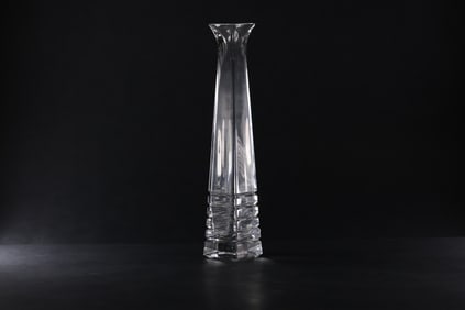 TIFFANY & CO Signed Metropolis Art Deco Design Cut Crystal Square Bud Vase 8.75 in. height