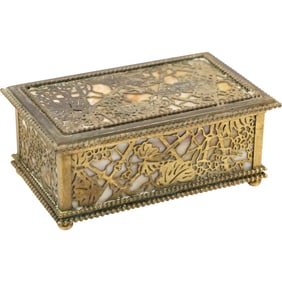 TIFFANY STUDIOS NEW YORK  #816 Bronze and Glass "Grapevine" Jewelry Box