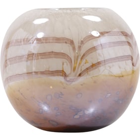 Art Glass Round Rose Bowl with Draped Lines Pattern 7.5 in. x 6 in.