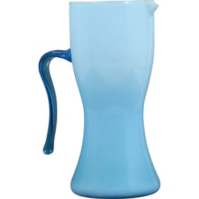 Vintage Italian Sky Blue Art Glass pitcher, 1960s, attributed to Empoli or Carlo Moretti 9.5 in. h.