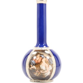 19th C. Victoria Czechoslovakia Fine Porcelain Vase with Maidens Scene 13 inches height