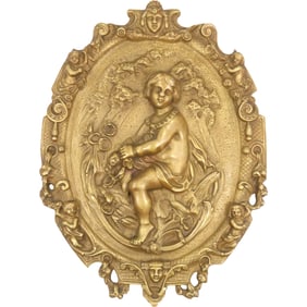 19th C. Bronze Victiorian Relief Wall Plaque with Child 16 inches x 12 inches, Good Patina