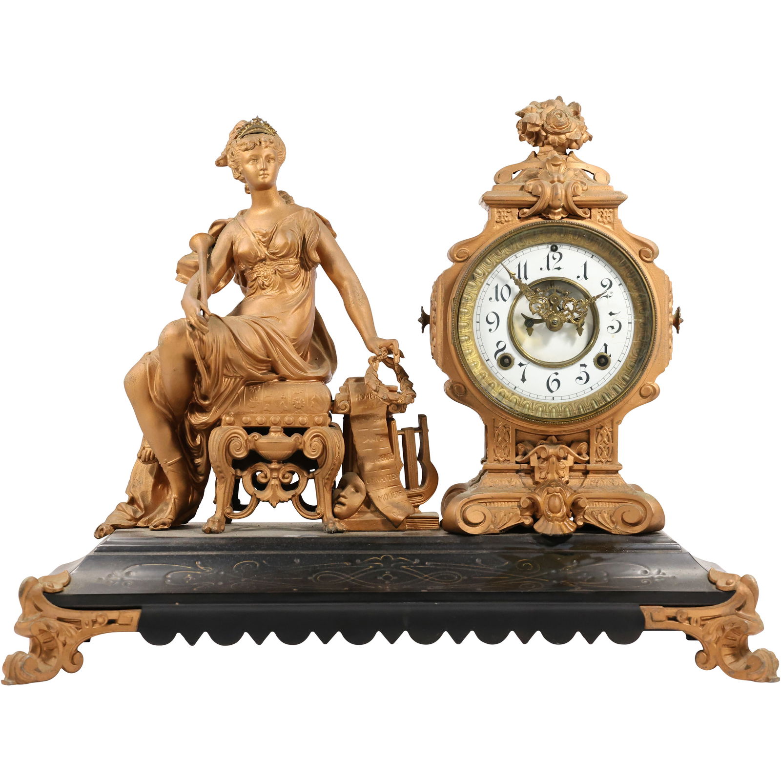 Antique Ansonia "Opera" Cast Metal Figural Clock, Open Escapement Dial, 16.5 in. h. x 21 in. length (1 of 20)