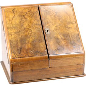 19th C. Victorian Crotch Mahogany Stationary Box, Scribe's Desk , Letter Organizer.