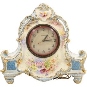 Royal Bonn Porcelain Case Mantle Clock with Replaced Electric Clock 12.25 in. h. x 13.25 in. w.