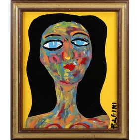 Thomas Pulgini, American, Pop-Art Abstract Oil on Board Painting, Woman Portrait