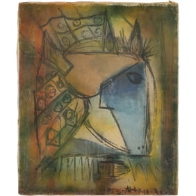Signed Attlio, 1950s Oil on Canvas Painting Abstract Horse Head, 16 in. x 20 in.