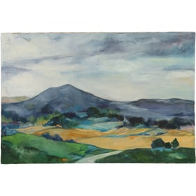 20th C. Oil on Canvas Painting Western American Mountains and Valley 24 in. x 34 in.