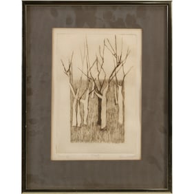 Artist Signed Helen Eluraits? Etching "Trees IV", Artist Proof, Framed