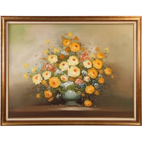 R Thames, 20th C. Oil on Canvas Painting Still life Flowers in a Vase