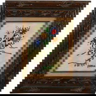 PABLO PICASSO Enamel Art on Copper "Le Bouquet De Fleurs" Framed, Signed in Plate: PABLO PICASSO Enamel Art on Copper "Le Bouquet De Fleurs" Framed, Signed in Plate . size: 10 x 12 outside frame 17.75 x 15.75