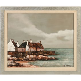 Luciana Parsini, b. 1939 Italy, Oil on Canvas Painting Coastal Seacoat Estate Home