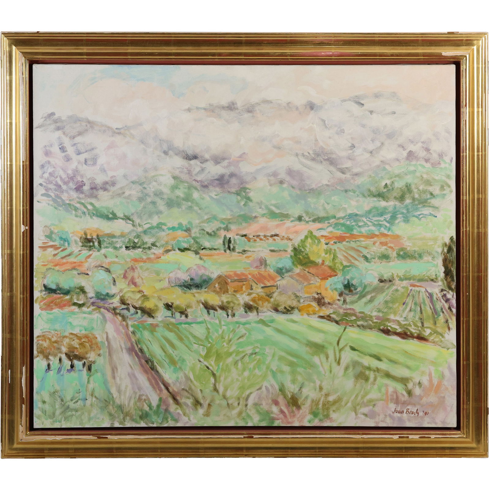 Joan Brady (Born 1934) American, Oil on Canvas Painting Impressionism Valley Farmland (1 of 14)