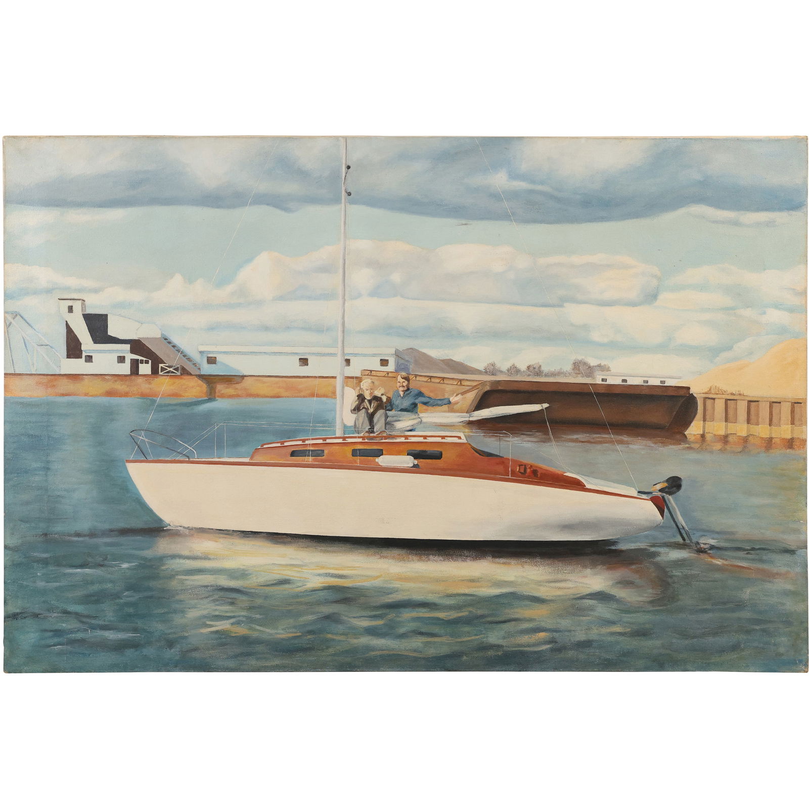 Hector McDonnell, b, 1947, Ireland, Fine Oil on Canvas Painting Cabin Cruiser Boat Docked in Harbor (1 of 16)