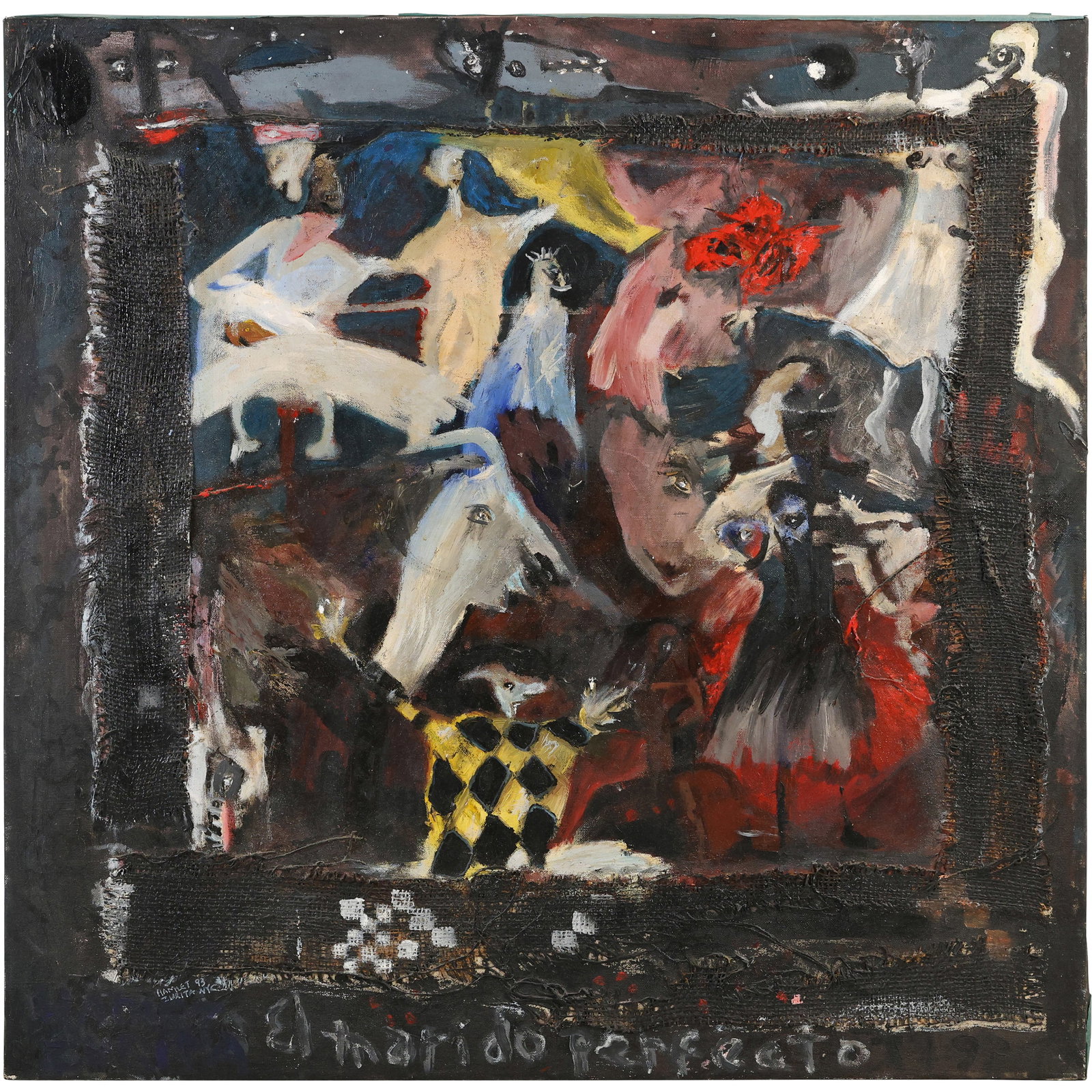 Hamlet Zurita '93 NYC [New York City], Titled: El Marido Perfecto, Oil on Canvas Painting: Hamlet Zurita '93 NYC [New York City], Titled: El Marido Perfecto, Oil on Canvas Painting. size: 30 x 30