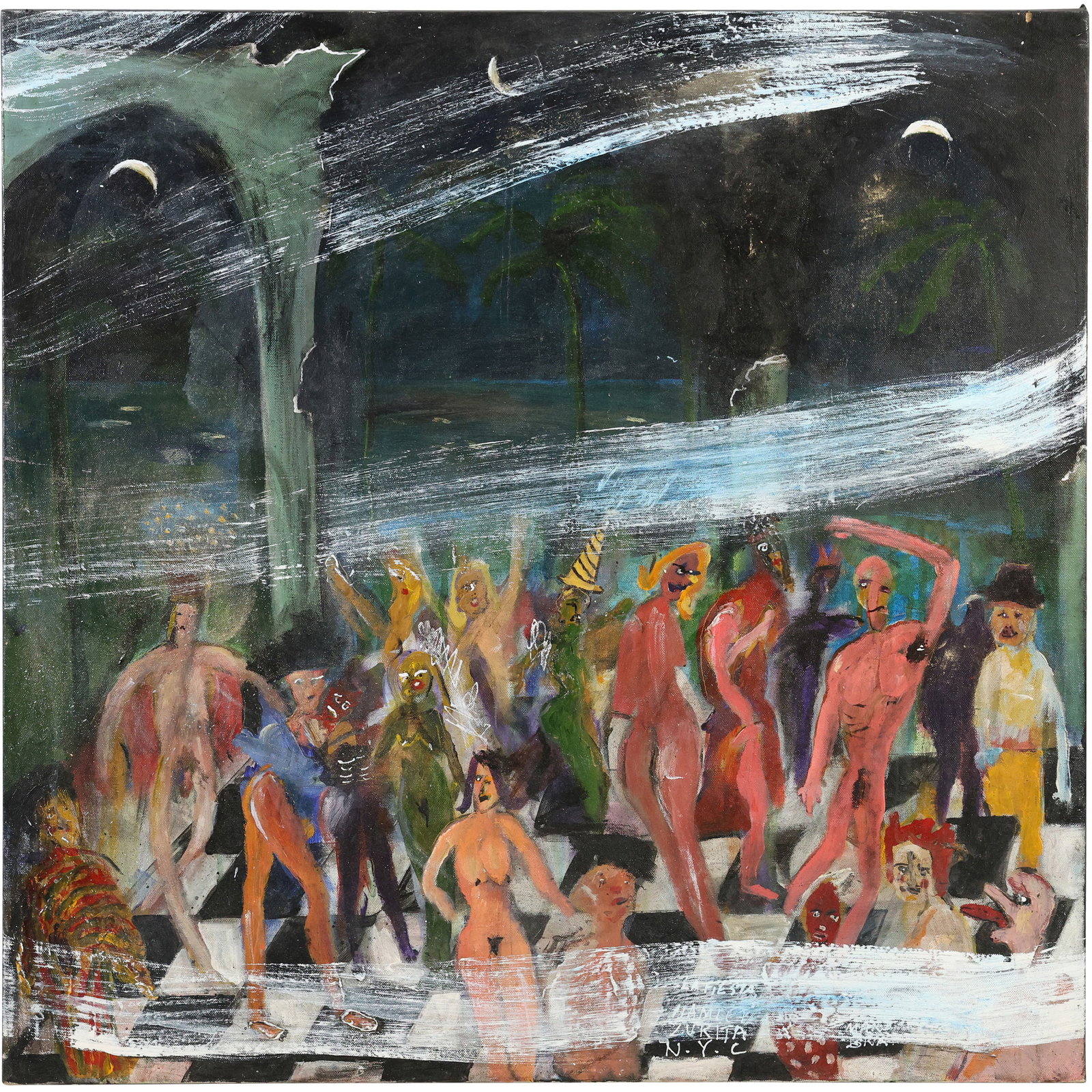 Hamlet Zurita 2000 NYC [New York City], Titled: La Fiesta [Carnaval], Oil on Canvas Painting: Hamlet Zurita 2000 NYC [New York City], Titled: La Fiesta [Carnaval], Oil on Canvas Painting. size: 30 x 30