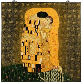 "The Kiss" by Gustav Klimt, Fabulous Lacquered Wall Plaque Artwork 34 in. x 34 in.