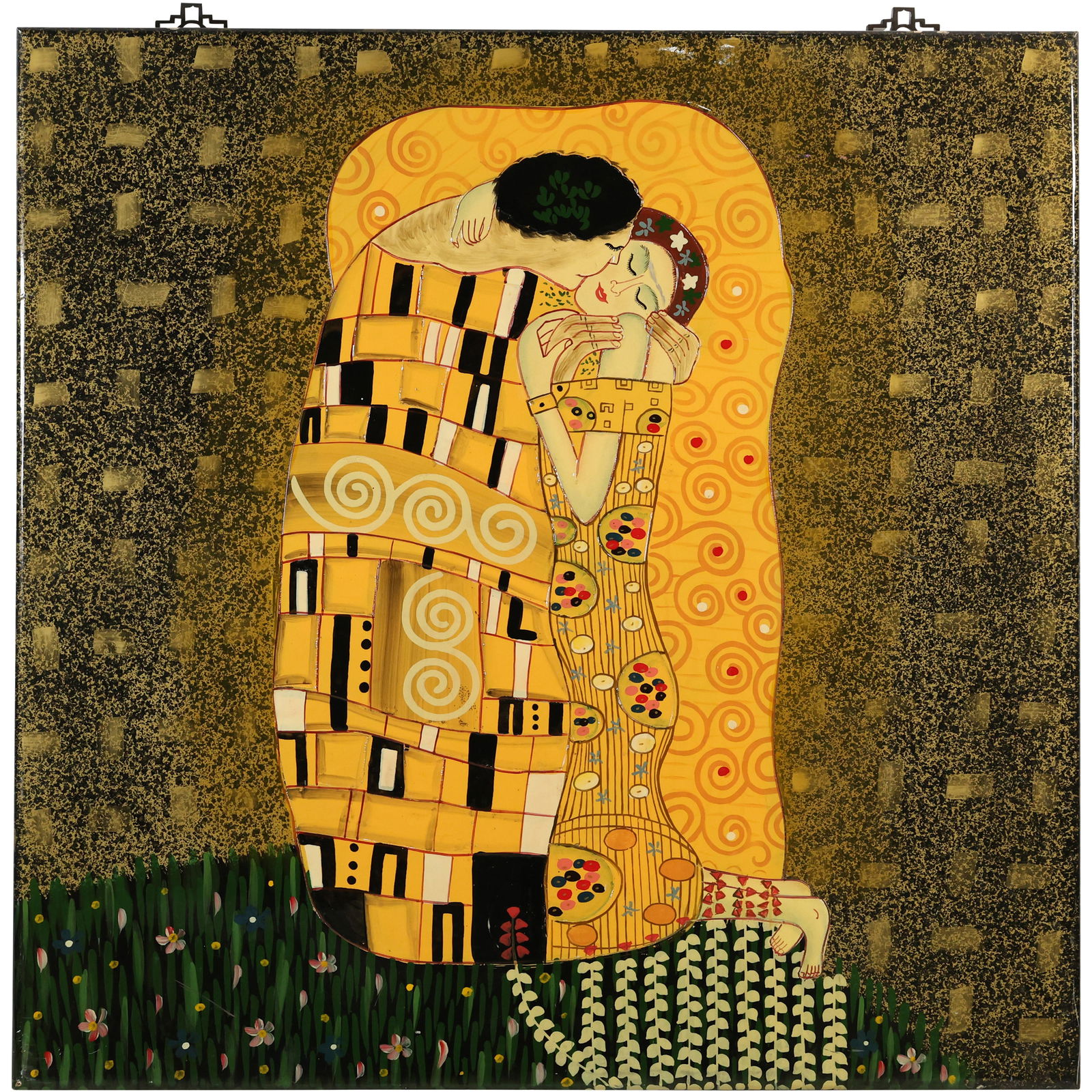 "The Kiss" by Gustav Klimt, Fabulous Lacquered Wall Plaque Artwork 34 in. x 34 in. (1 of 16)
