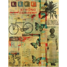 American artist Teri Causey, Art Print Collage on Canvas LIFE - Strong Current, 48 in. x 36 in.
