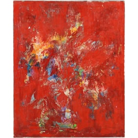 Signed S Cohn, 20th C. Oil on Canvas Painting Red Abstract Still Life "Vase of Flower" 24 x 30
