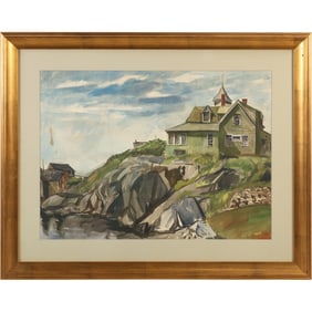 James Franklin Shores (Born 1942 American], Watercolor Painting New England Coastal House