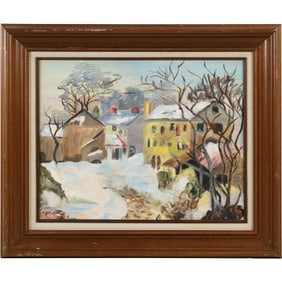 Signed Joann Piccino, Vintage Oil Painting Buck's County PA Winter Landscape