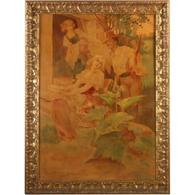 ALPHONSE MUCHA (1860-1939), after The Return from the Hunt Chromolithograph mounted on canvas