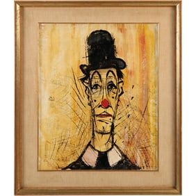 Signed DELANEY, Vintage Mixed Media Oil on Canvas Painting Abstract Clown Portrait, Framed