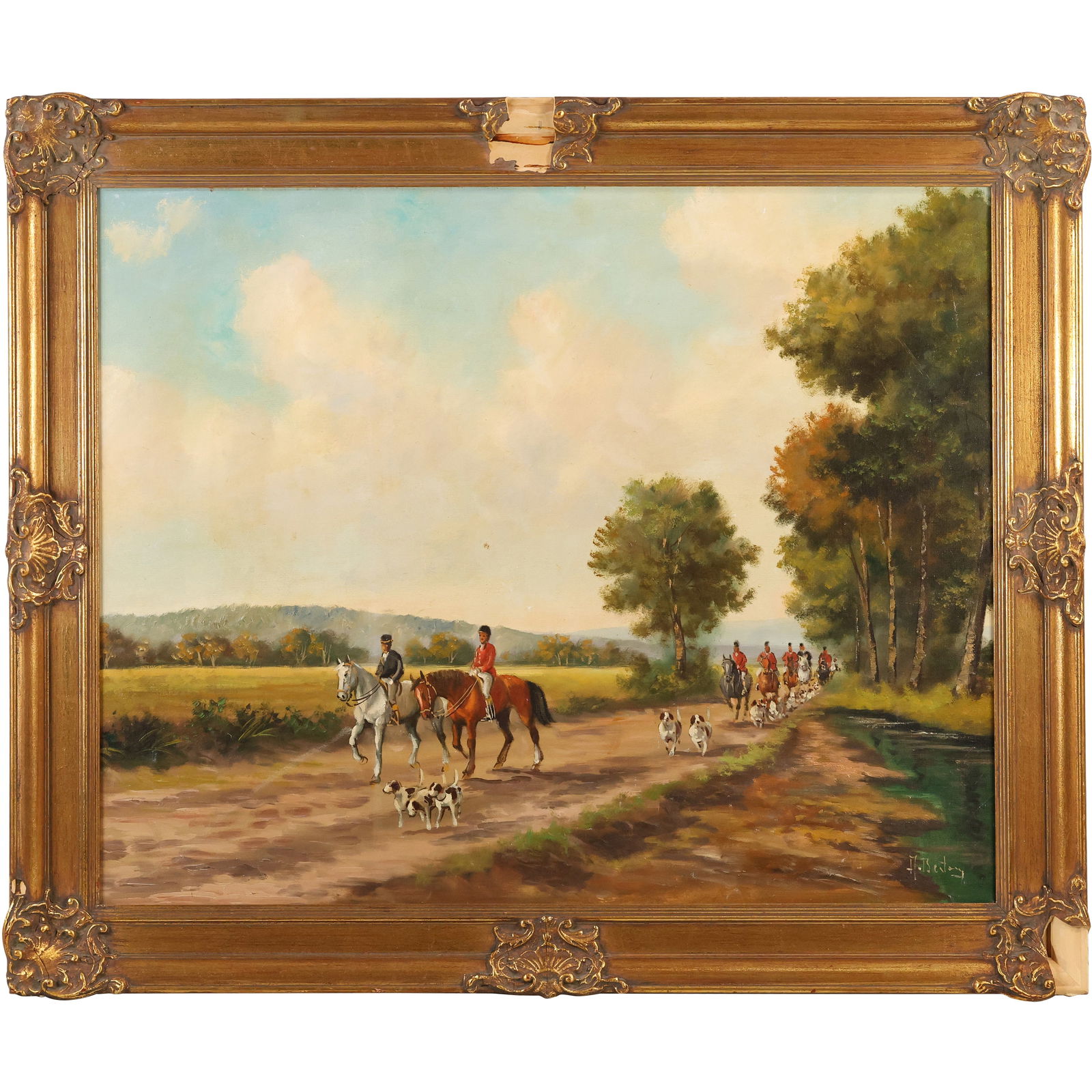 Fox Hunt, Traditional Equestrian Activity Involving Horses, Riders, and Hounds Prsuing a Fox. Oil/c (1 of 20)