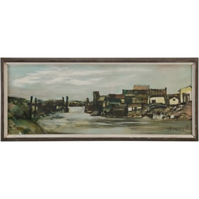 Artist Signed, Vintage Oil Painting on Board New England Fishing Wharf
