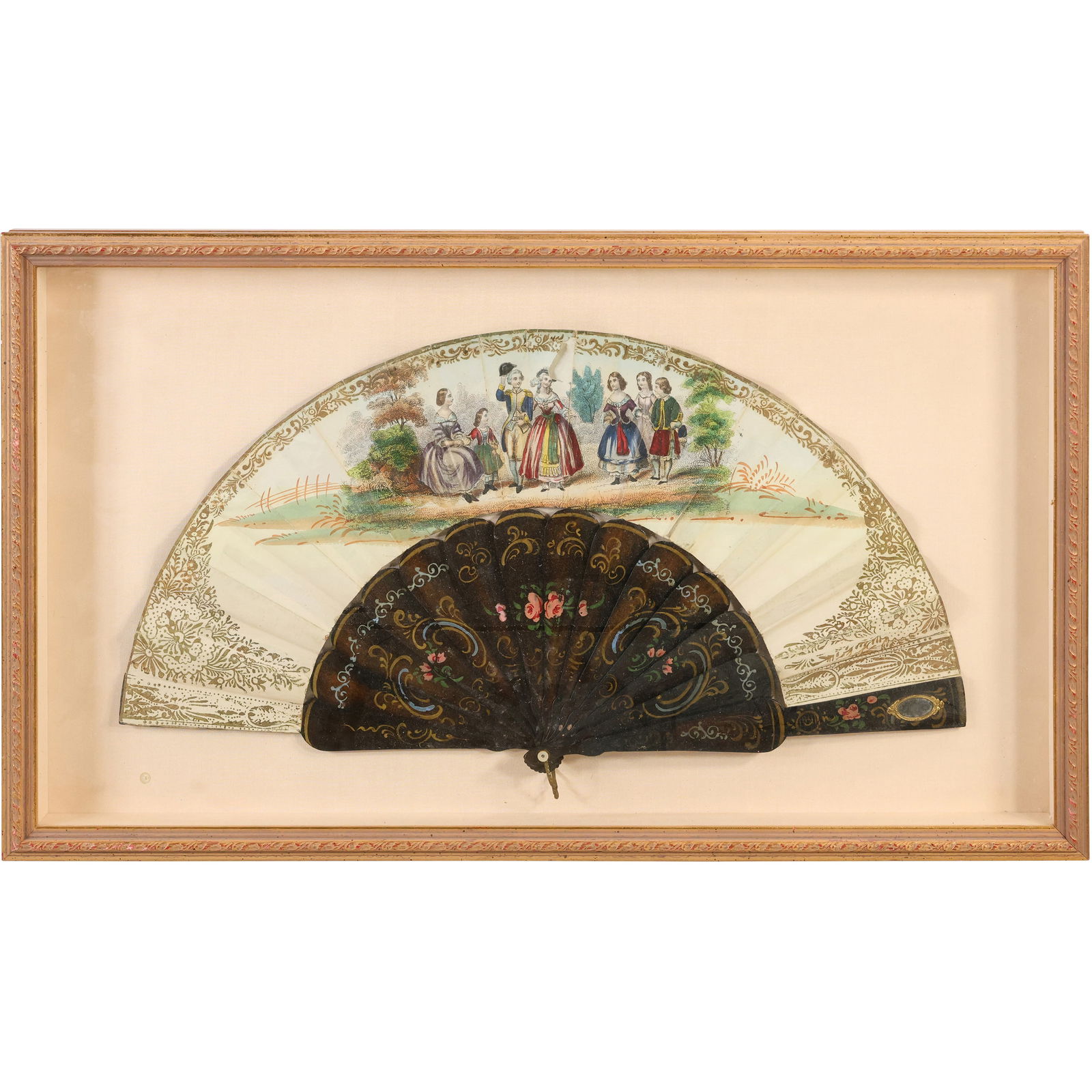 19th C. French Hand Painted "Hand Fan" Mounted in a Shadow Box Display Frame (1 of 17)