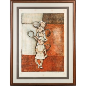signed, limited edition lithograph titled "Tennis Player" by Bolivian artist Graciela Rodo Boulanger