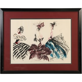 Gianfranco, Mixed Media Artwork of Fashion Women in Dress, Framed