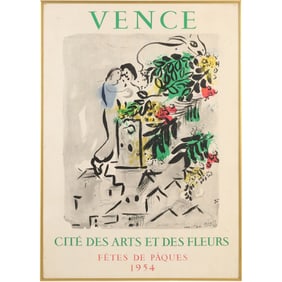 Poster titled "Vence: Cité des Arts et des Fleurs, Fêtes de Pâques 1954" by Marc Chagall, Framed
