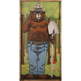 Large Wood Sign: SMOKEY THE BEAR " Saluting and Holding Shovel 49.25 in. x 25.25 in.
