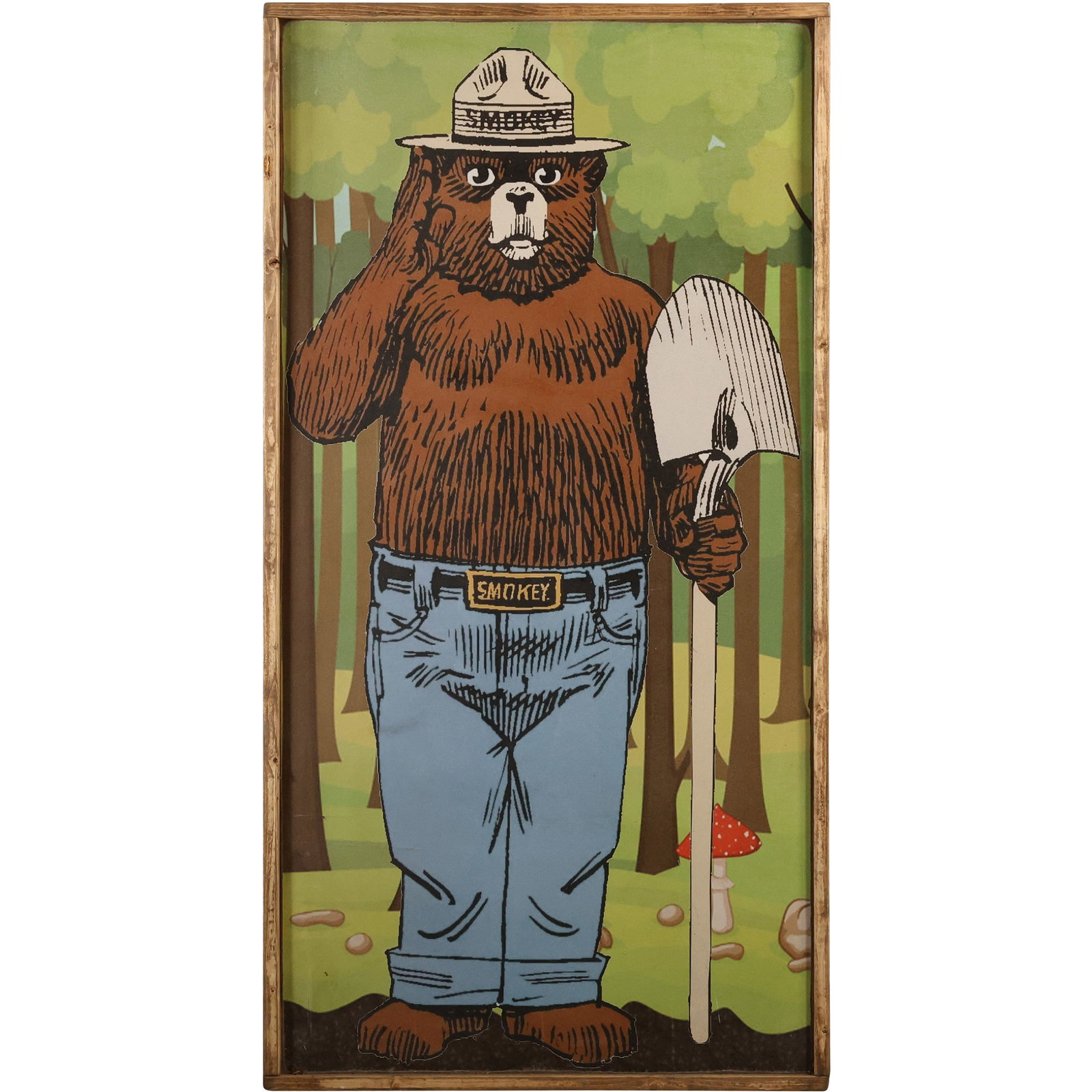 Large Wood Sign: SMOKEY THE BEAR " Saluting and Holding Shovel 49.25 in. x 25.25 in.: Large Wood Sign: SMOKEY THE BEAR " Saluting and Holding Shovel 49.25 in. x 25.25 in.