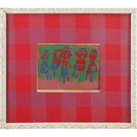 Vintage Linocut Modernism Lithograph "The Revelers" Numbered 12/18, Artist Signed "Rob."