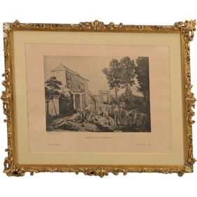 Framed Antique Art Print "Dejeuner Dans Une Auberge"