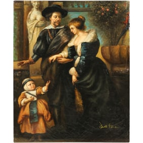 after Peter Paul Rubens, Rubens, Helena Fourment, and Their Son Frans 20th C. Oil on Canvas Painting