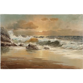 Carl Marius, Fine 20th C. Oil on Canvas Painting Seascape with Crashing Waves, Signed