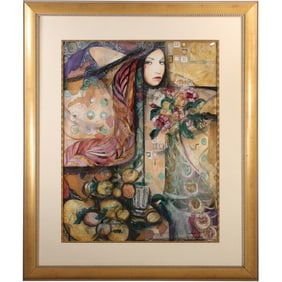Large Framed Mixed Media Artwork Dream Fantasy with a Woman, Signed Xriea