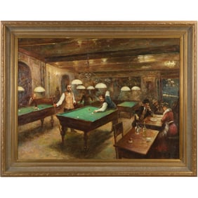"La Partie de Billard" (The Billiard Game) after French artist Jean Béraud (1849-1935), Framed