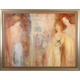Batia Magal (Born 1953) Israel, Mixed Media Oil Painting Women in Interior, Signed, Framed